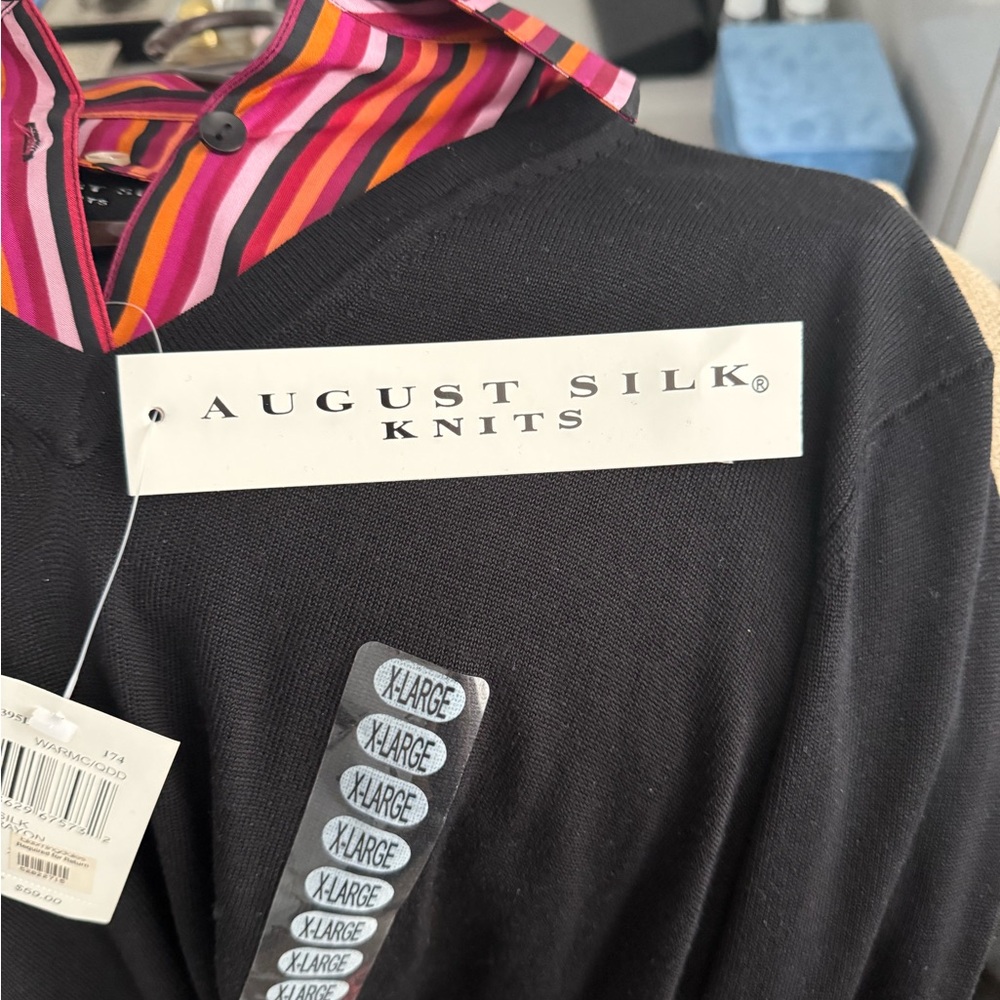 August Silk Knits Black V Neck Top
